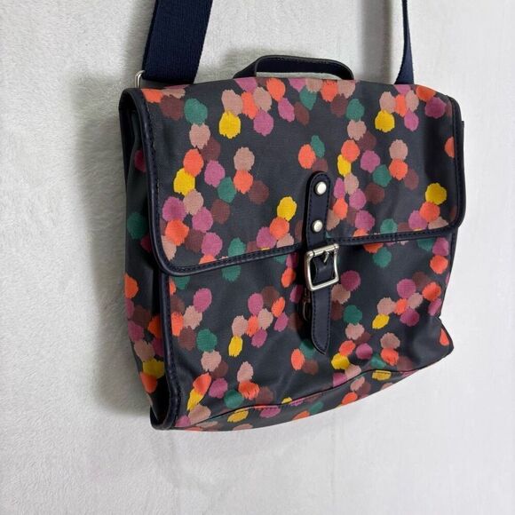 Fossil Navy with Colorful Dot Print Coated Canvas Messenger Bag - Picture 4 of 13